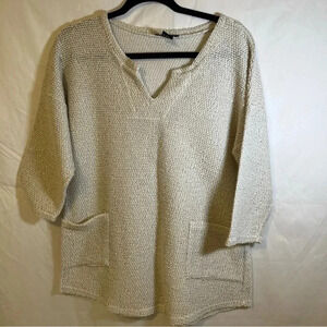 Robert Lewis  Womens  Size M cotton blend 3/4 Length Sleeve Tan  knit Sweater